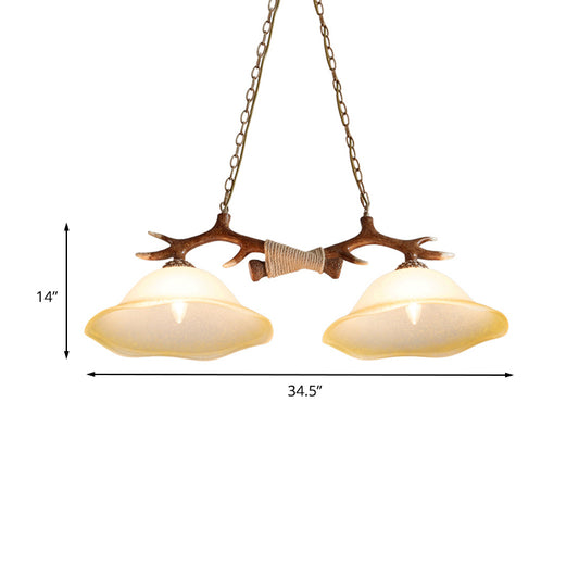 Traditional Bell Hanging Pendant 2-Light Glass Island Light in Brown for Bedroom Clearhalo 'Ceiling Lights' 'Glass shade' 'Glass' 'Island Lights' 'Pendant Lights' Lighting' 234292