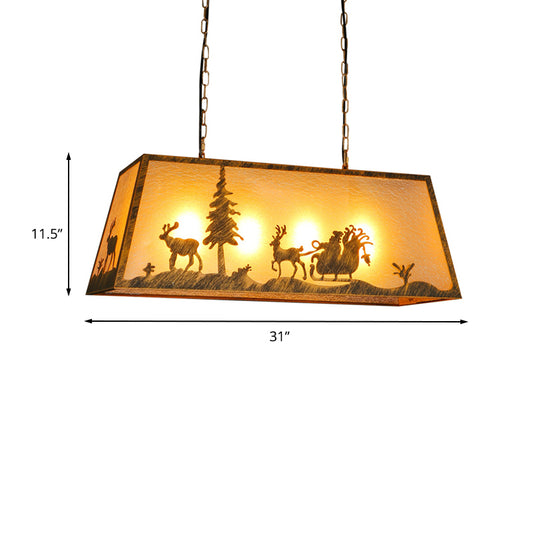 Fabric Trapezoidal Island Lamp Traditional 4-Head Restaurant Pendant Ceiling Light in Brown Clearhalo 'Ceiling Lights' 'Island Lights' Lighting' 234310