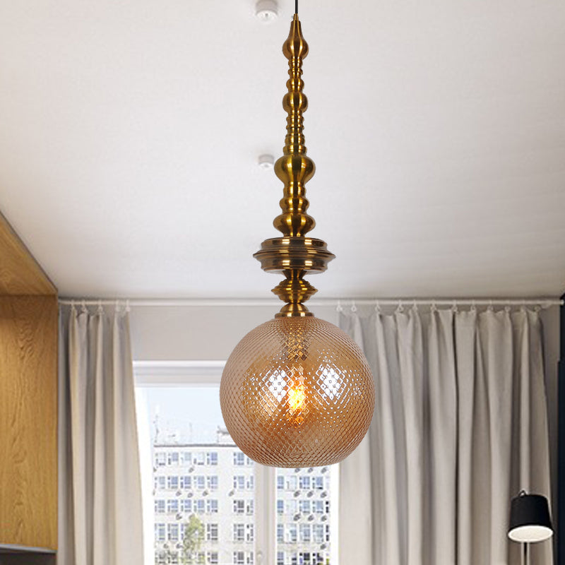Ball Ceiling Pendant Traditional Amber/Smoke Glass 1 Bulb Hanging Light Fixture for Hallway Clearhalo 'Ceiling Lights' 'Glass shade' 'Glass' 'Pendant Lights' 'Pendants' Lighting' 234312
