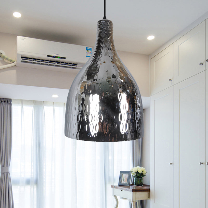 Jar Pendant Light Modern Chrome/Amber Glass 1 Bulb Suspended Lighting Fixture for Bedroom Clearhalo 'Ceiling Lights' 'Glass shade' 'Glass' 'Pendant Lights' 'Pendants' Lighting' 234326