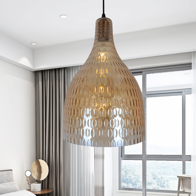 Jar Pendant Light Modern Chrome/Amber Glass 1 Bulb Suspended Lighting Fixture for Bedroom Amber Clearhalo 'Ceiling Lights' 'Glass shade' 'Glass' 'Pendant Lights' 'Pendants' Lighting' 234330