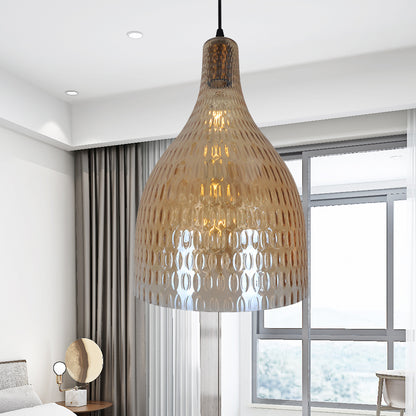 Jar Pendant Light Modern Chrome/Amber Glass 1 Bulb Suspended Lighting Fixture for Bedroom Amber Clearhalo 'Ceiling Lights' 'Glass shade' 'Glass' 'Pendant Lights' 'Pendants' Lighting' 234330