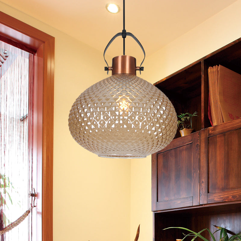 8"/10"/12" Wide Jar Suspension Pendant Colonial Amber Glass 1 Bulb Hanging Light for Bedroom Clearhalo 'Ceiling Lights' 'Glass shade' 'Glass' 'Pendant Lights' 'Pendants' Lighting' 234347