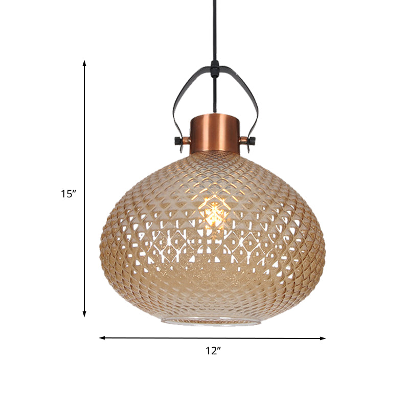 8"/10"/12" Wide Jar Suspension Pendant Colonial Amber Glass 1 Bulb Hanging Light for Bedroom Clearhalo 'Ceiling Lights' 'Glass shade' 'Glass' 'Pendant Lights' 'Pendants' Lighting' 234349