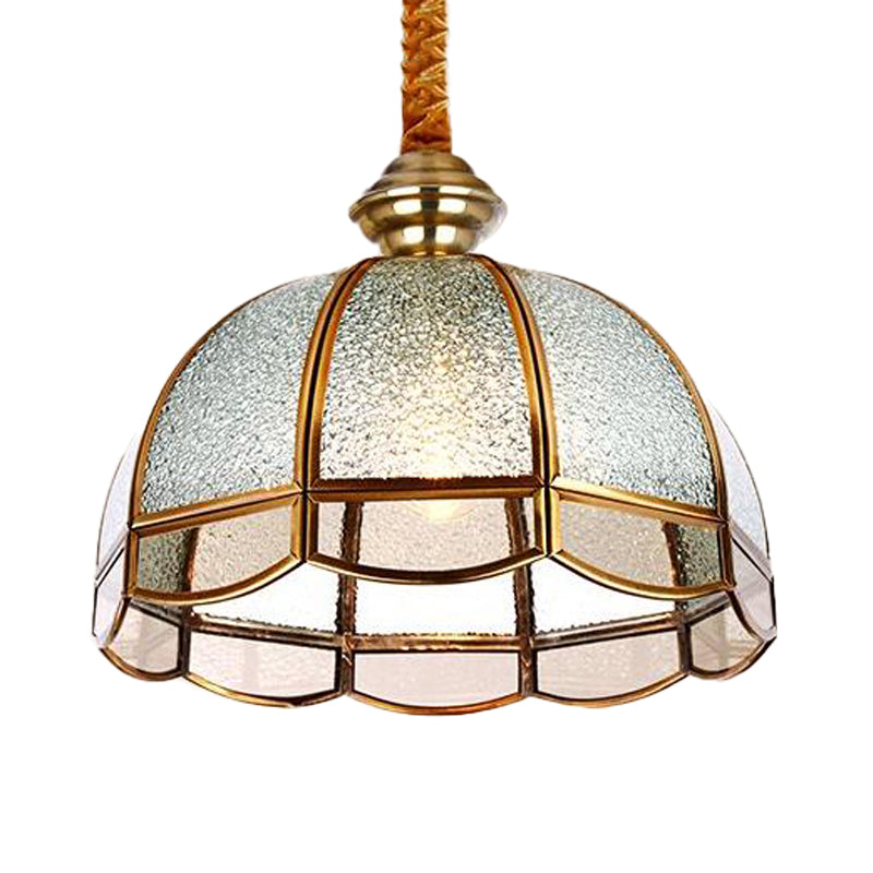 Textured Glass Dome Pendant Light Modern 1 Bulb Gold Suspended Lighting Fixture for Living Room Clearhalo 'Ceiling Lights' 'Glass shade' 'Glass' 'Pendant Lights' 'Pendants' Lighting' 234396