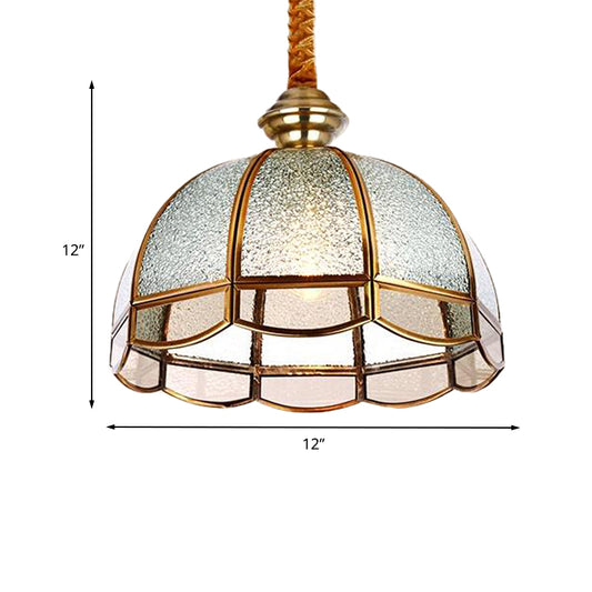 Textured Glass Dome Pendant Light Modern 1 Bulb Gold Suspended Lighting Fixture for Living Room Clearhalo 'Ceiling Lights' 'Glass shade' 'Glass' 'Pendant Lights' 'Pendants' Lighting' 234397