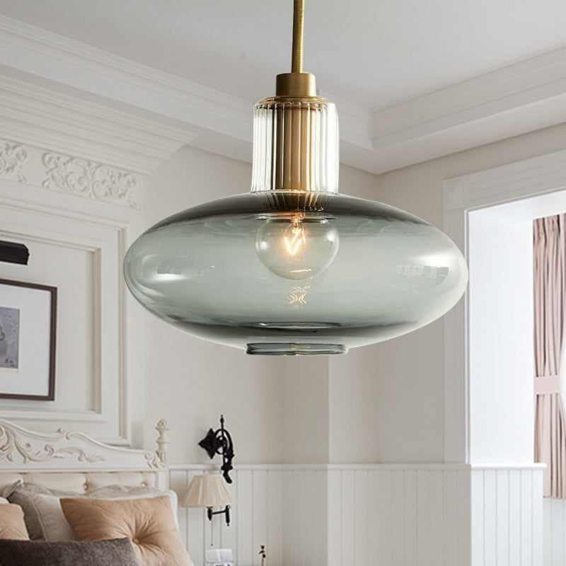 Contemporary Oval Suspension Pendant Grey/Blue Glass 1 Head Hanging Light for Bedroom Clearhalo 'Ceiling Lights' 'Glass shade' 'Glass' 'Pendant Lights' 'Pendants' Lighting' 234416