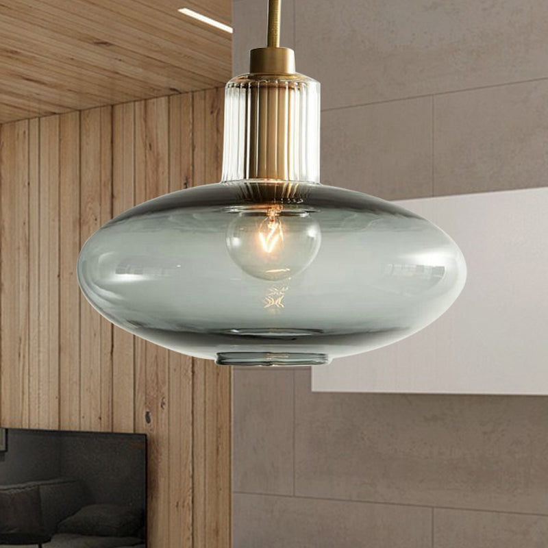 Contemporary Oval Suspension Pendant Grey/Blue Glass 1 Head Hanging Light for Bedroom Clearhalo 'Ceiling Lights' 'Glass shade' 'Glass' 'Pendant Lights' 'Pendants' Lighting' 234421
