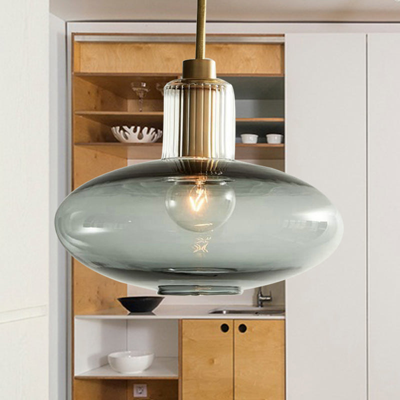 Contemporary Oval Suspension Pendant Grey/Blue Glass 1 Head Hanging Light for Bedroom Clearhalo 'Ceiling Lights' 'Glass shade' 'Glass' 'Pendant Lights' 'Pendants' Lighting' 234422