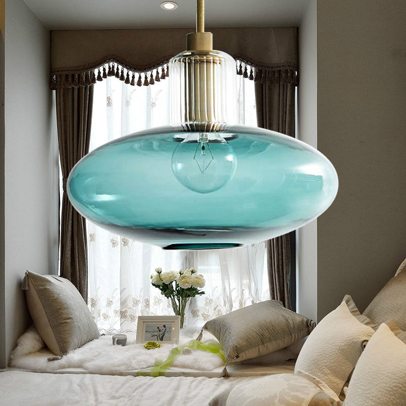 Contemporary Oval Suspension Pendant Grey/Blue Glass 1 Head Hanging Light for Bedroom Clearhalo 'Ceiling Lights' 'Glass shade' 'Glass' 'Pendant Lights' 'Pendants' Lighting' 234424