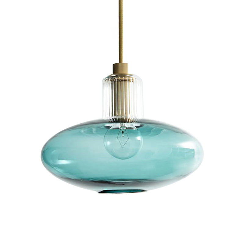 Contemporary Oval Suspension Pendant Grey/Blue Glass 1 Head Hanging Light for Bedroom Clearhalo 'Ceiling Lights' 'Glass shade' 'Glass' 'Pendant Lights' 'Pendants' Lighting' 234425