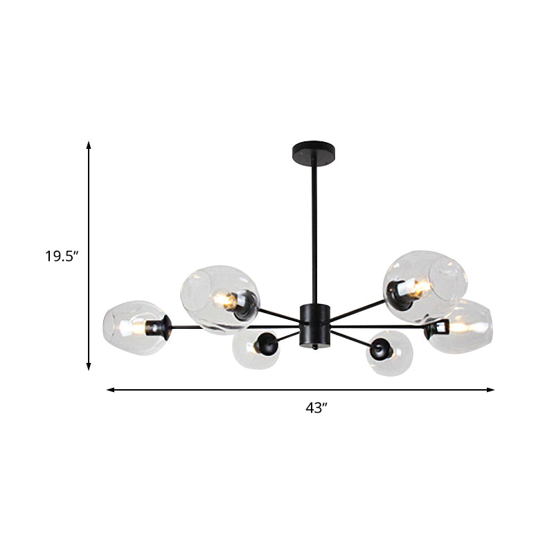 Sputnik Ceiling Chandelier Post Modern Amber/Clear Glass 6/8 Lights Black Hanging Pendant Light Clearhalo 'Ceiling Lights' 'Chandeliers' 'Clear' 'Glass shade' 'Glass' 'Industrial' 'Modern Chandeliers' 'Modern' 'Tiffany' 'Traditional Chandeliers' Lighting' 234452
