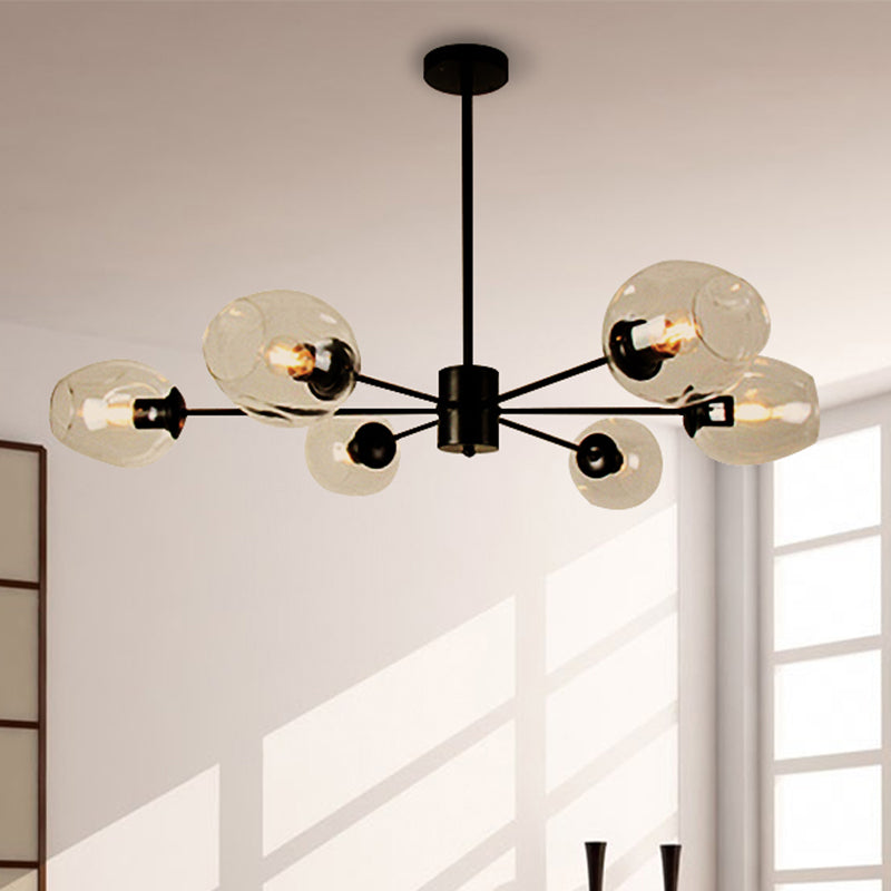 Sputnik Ceiling Chandelier Post Modern Amber/Clear Glass 6/8 Lights Black Hanging Pendant Light Clearhalo 'Ceiling Lights' 'Chandeliers' 'Clear' 'Glass shade' 'Glass' 'Industrial' 'Modern Chandeliers' 'Modern' 'Tiffany' 'Traditional Chandeliers' Lighting' 234455