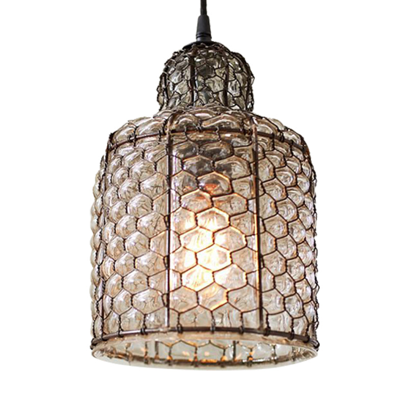 Bell Hanging Light Retro Brown Glass 1 Head Ceiling Suspension Lamp for Living Room Clearhalo 'Ceiling Lights' 'Glass shade' 'Glass' 'Pendant Lights' 'Pendants' Lighting' 234459