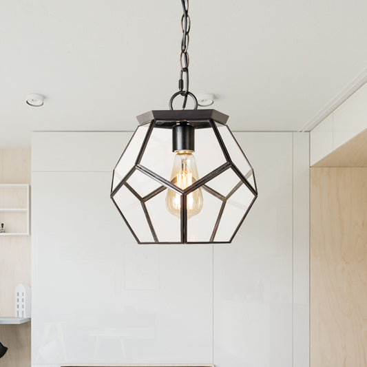Nordic Pentagon Hanging Light Clear Glass 1 Head Ceiling Suspension Lamp in Black/Brass for Living Room Black Clearhalo 'Ceiling Lights' 'Glass shade' 'Glass' 'Pendant Lights' 'Pendants' Lighting' 234473