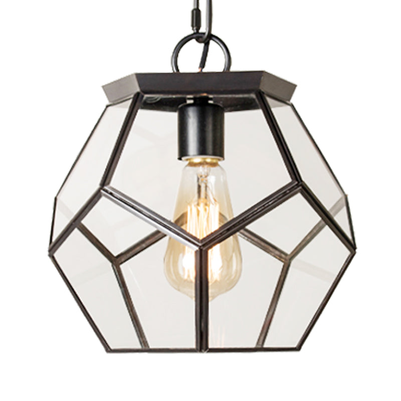 Nordic Pentagon Hanging Light Clear Glass 1 Head Ceiling Suspension Lamp in Black/Brass for Living Room Clearhalo 'Ceiling Lights' 'Glass shade' 'Glass' 'Pendant Lights' 'Pendants' Lighting' 234475