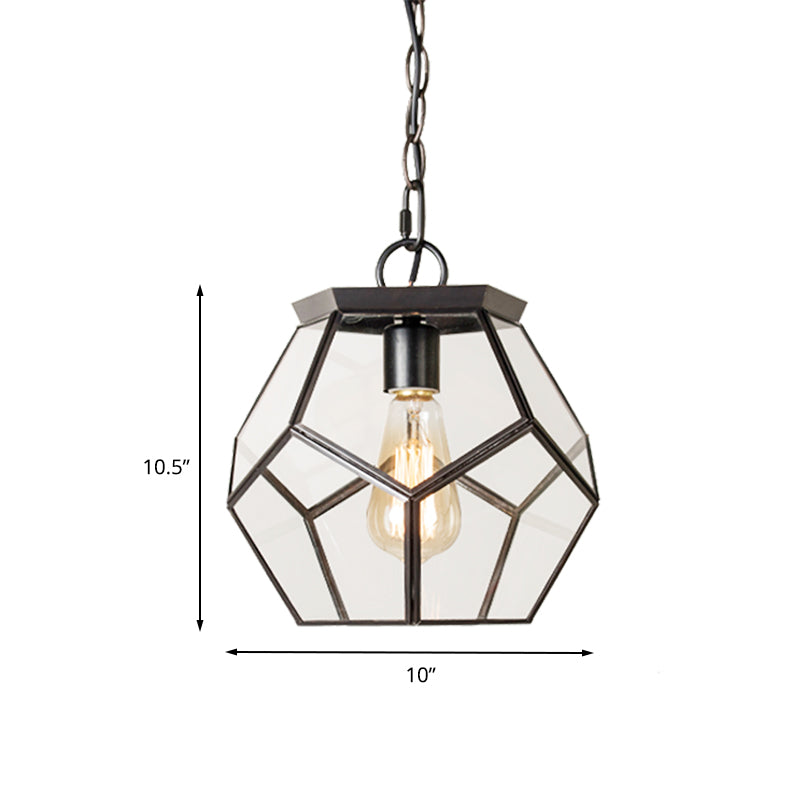 Nordic Pentagon Hanging Light Clear Glass 1 Head Ceiling Suspension Lamp in Black/Brass for Living Room Clearhalo 'Ceiling Lights' 'Glass shade' 'Glass' 'Pendant Lights' 'Pendants' Lighting' 234476