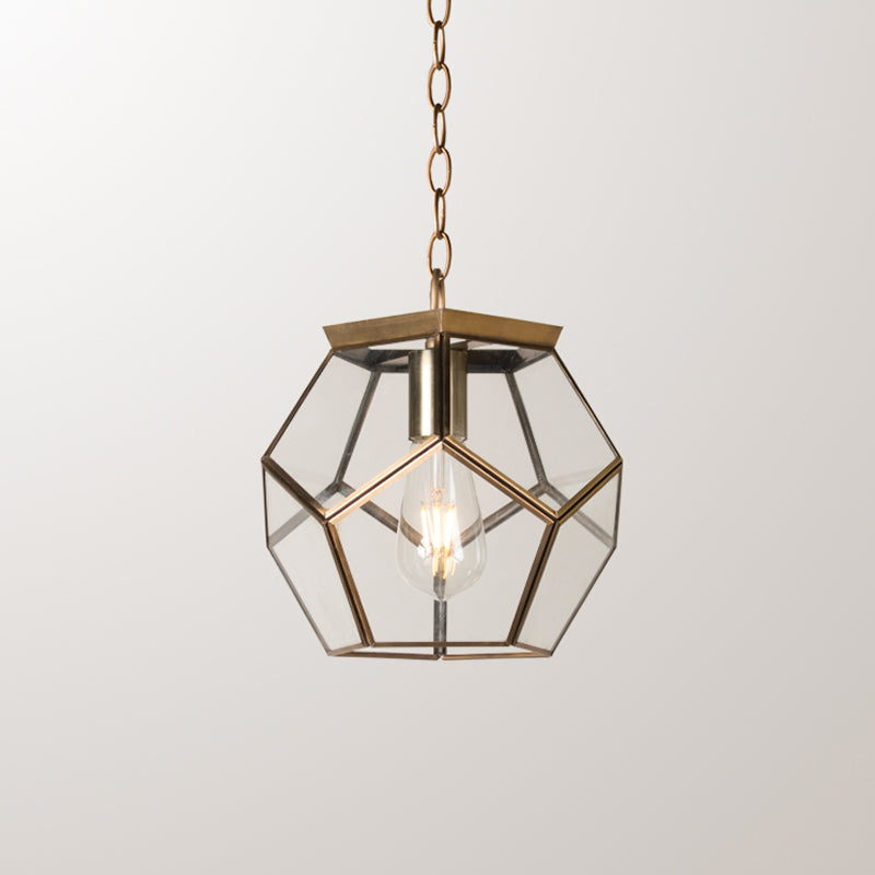 Nordic Pentagon Hanging Light Clear Glass 1 Head Ceiling Suspension Lamp in Black/Brass for Living Room Brass Clearhalo 'Ceiling Lights' 'Glass shade' 'Glass' 'Pendant Lights' 'Pendants' Lighting' 234477