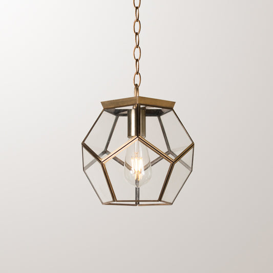 Nordic Pentagon Hanging Light Clear Glass 1 Head Ceiling Suspension Lamp in Black/Brass for Living Room Brass Clearhalo 'Ceiling Lights' 'Glass shade' 'Glass' 'Pendant Lights' 'Pendants' Lighting' 234477