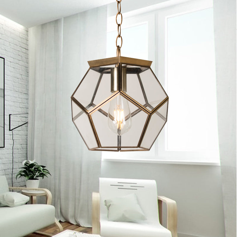 Nordic Pentagon Hanging Light Clear Glass 1 Head Ceiling Suspension Lamp in Black/Brass for Living Room Clearhalo 'Ceiling Lights' 'Glass shade' 'Glass' 'Pendant Lights' 'Pendants' Lighting' 234478