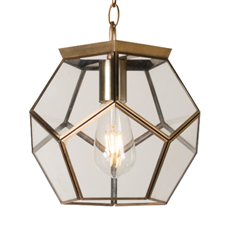 Nordic Pentagon Hanging Light Clear Glass 1 Head Ceiling Suspension Lamp in Black/Brass for Living Room Clearhalo 'Ceiling Lights' 'Glass shade' 'Glass' 'Pendant Lights' 'Pendants' Lighting' 234479