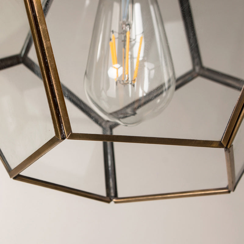 Nordic Pentagon Hanging Light Clear Glass 1 Head Ceiling Suspension Lamp in Black/Brass for Living Room Clearhalo 'Ceiling Lights' 'Glass shade' 'Glass' 'Pendant Lights' 'Pendants' Lighting' 234480