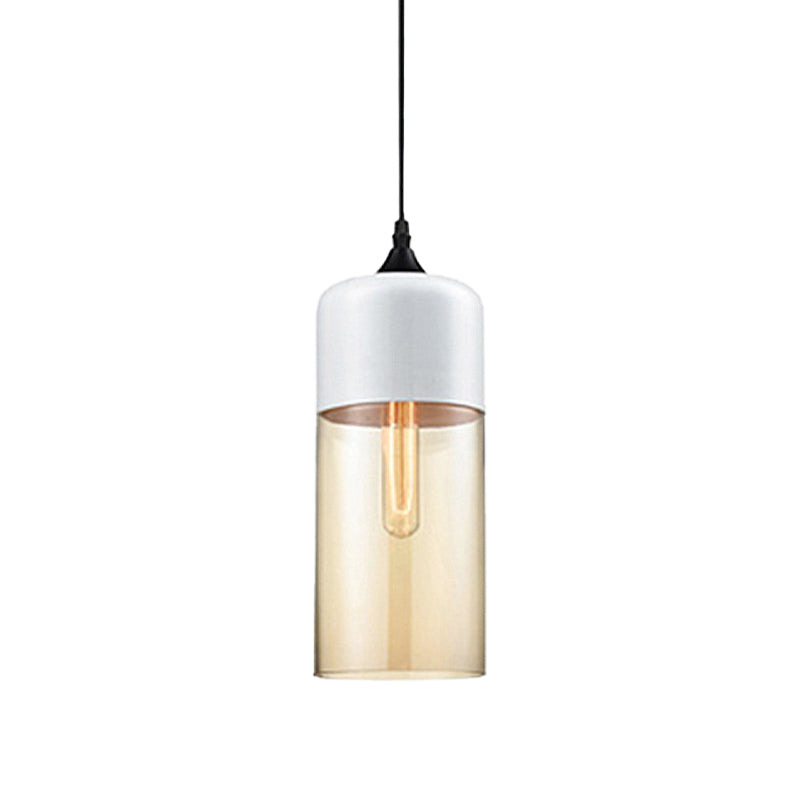 5"/7"/8" Wide Drum/Cylinder/Jar Clear/Yellow Glass Suspension Pendant Modern 1 Light White/Black Hanging Light Fixture Clearhalo 'Ceiling Lights' 'Glass shade' 'Glass' 'Modern Pendants' 'Modern' 'Pendant Lights' 'Pendants' Lighting' 234545