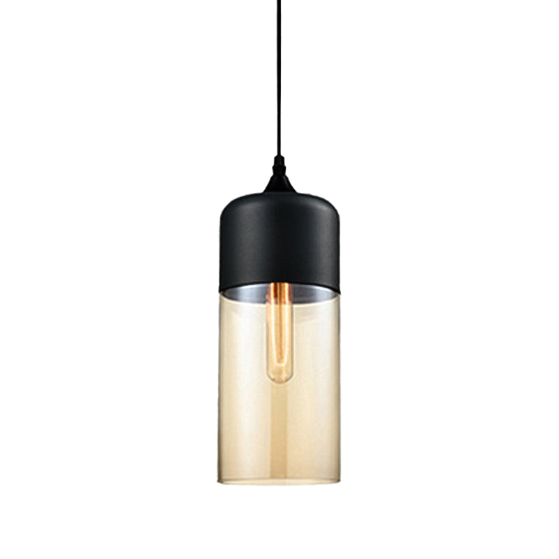 5"/7"/8" Wide Drum/Cylinder/Jar Clear/Yellow Glass Suspension Pendant Modern 1 Light White/Black Hanging Light Fixture Clearhalo 'Ceiling Lights' 'Glass shade' 'Glass' 'Modern Pendants' 'Modern' 'Pendant Lights' 'Pendants' Lighting' 234557