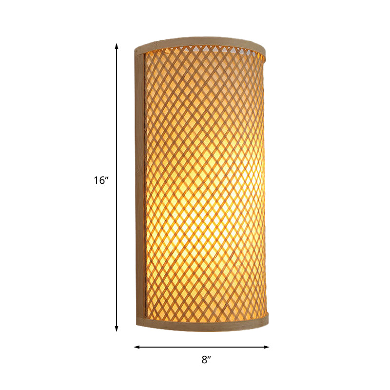 Half-Cylinder Bamboo Wall Mount Light Lodge Style 1-Light Beige Wall Light Sconce for Hallway Clearhalo 'Wall Lamps & Sconces' 'Wall Lights' Lighting' 234621