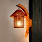 Country Style House Shaped Wall Light Fixture Bamboo 1 Bulb Corridor Sconce Lighting with Arc Arm in Brown Clearhalo 'Modern wall lights' 'Modern' 'Wall Lamps & Sconces' 'Wall Lights' Lighting' 234657