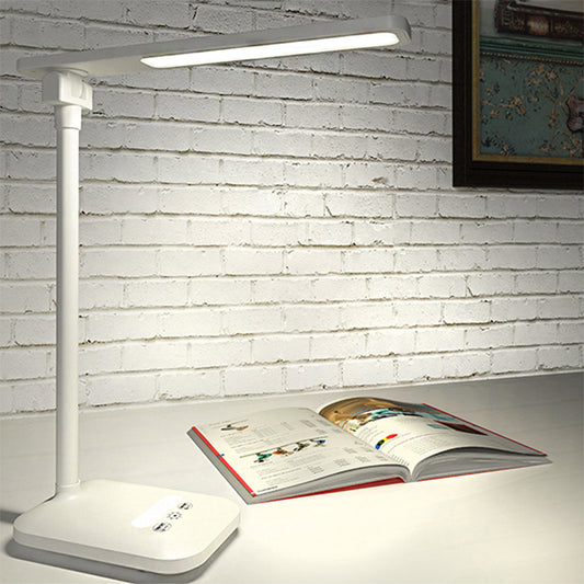 Modern Simple Rectangular Desk Lamp for Reading Plastic LED 5W Bedside Lighting in White, USB/Plug In White Clearhalo 'Desk Lamps' 'Lamps' Lighting' 234680