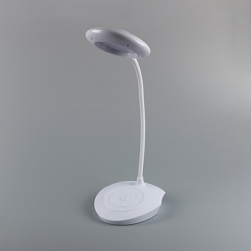 Plastic Circle Shade Standing Desk Lamp for Bedside Modern LED USB Charging Table Light in White White Clearhalo 'Desk Lamps' 'Lamps' Lighting' 234723