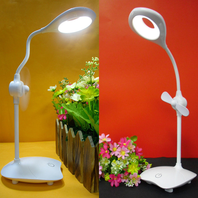 Simple Droplet Design Study Desk Lamp Touch Control Stepless Dimming LED Reading Light with Fan White Clearhalo 'Desk Lamps' 'Lamps' Lighting' 234786