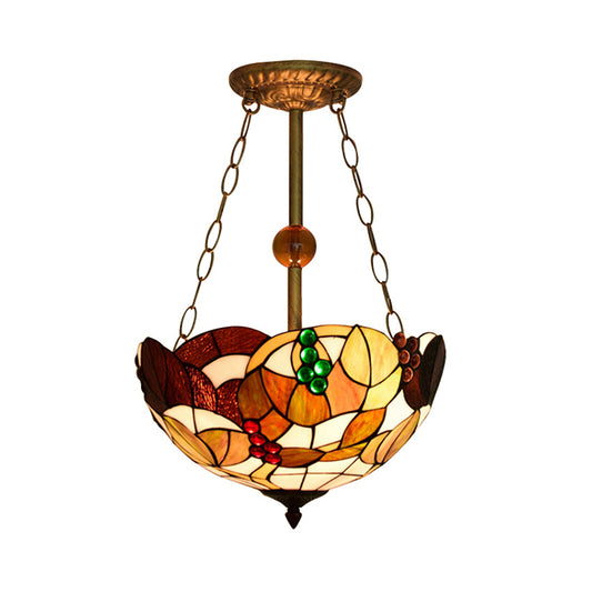 16" W Dome-Shaped Semi Flush Mount Retro Style Stained Glass 1 Light Semi Flush Light for Dining Room Clearhalo 'Ceiling Lights' 'Close To Ceiling Lights' 'Close to ceiling' 'Glass shade' 'Glass' 'Pendant Lights' 'Semi-flushmount' 'Tiffany close to ceiling' 'Tiffany' Lighting' 235030