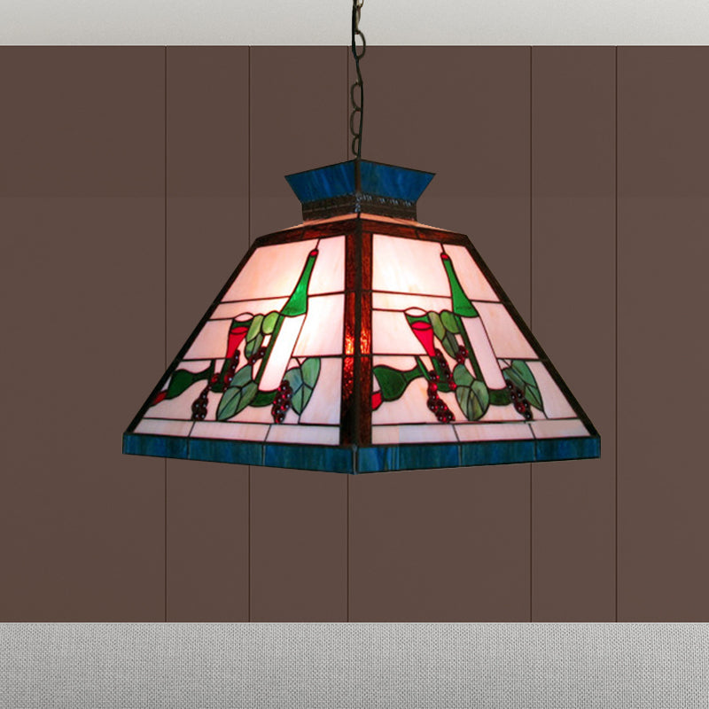 Tiffany-Style Trapezoid Pendant Light Fixture Single Head Stained Art Glass Down Lighting in Green and White Green-White Clearhalo 'Ceiling Lights' 'Industrial' 'Middle Century Pendants' 'Pendant Lights' 'Pendants' 'Tiffany close to ceiling' 'Tiffany Pendants' 'Tiffany' Lighting' 235035