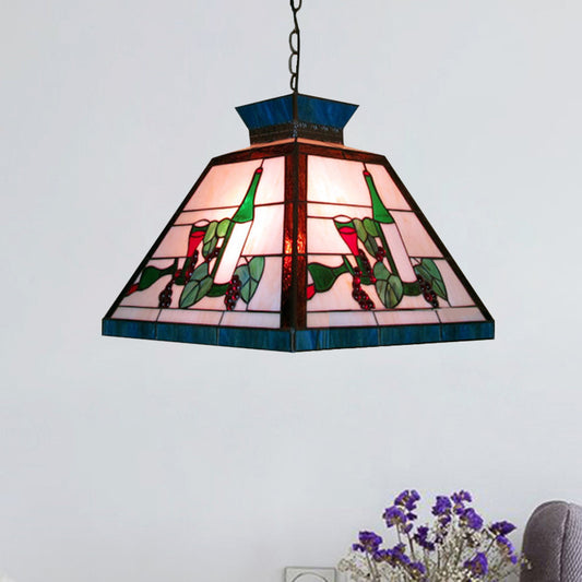 Tiffany-Style Trapezoid Pendant Light Fixture Single Head Stained Art Glass Down Lighting in Green and White Clearhalo 'Ceiling Lights' 'Industrial' 'Middle Century Pendants' 'Pendant Lights' 'Pendants' 'Tiffany close to ceiling' 'Tiffany Pendants' 'Tiffany' Lighting' 235036