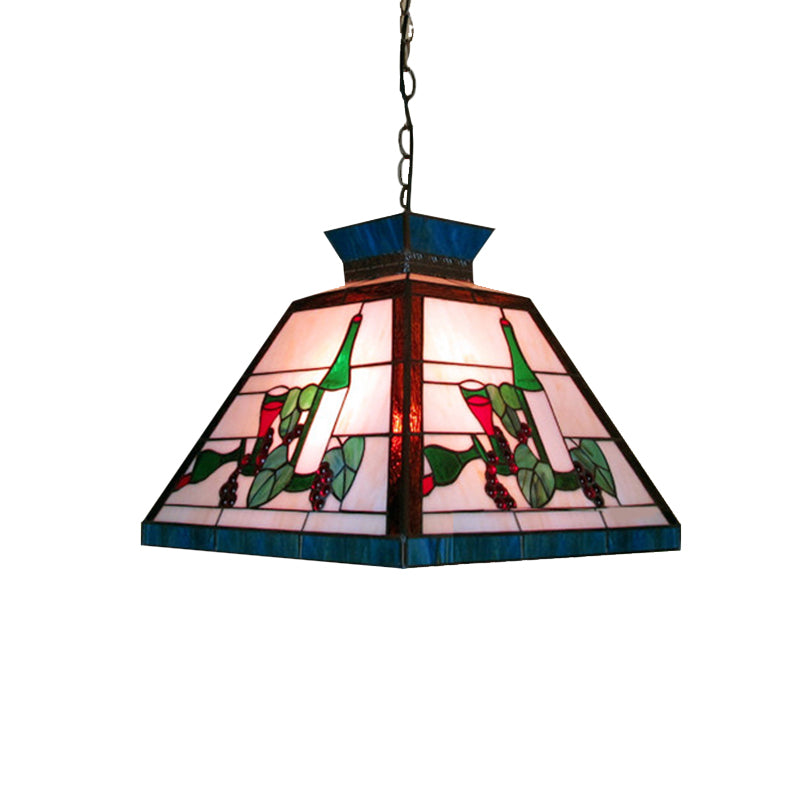 Tiffany-Style Trapezoid Pendant Light Fixture Single Head Stained Art Glass Down Lighting in Green and White Clearhalo 'Ceiling Lights' 'Industrial' 'Middle Century Pendants' 'Pendant Lights' 'Pendants' 'Tiffany close to ceiling' 'Tiffany Pendants' 'Tiffany' Lighting' 235037