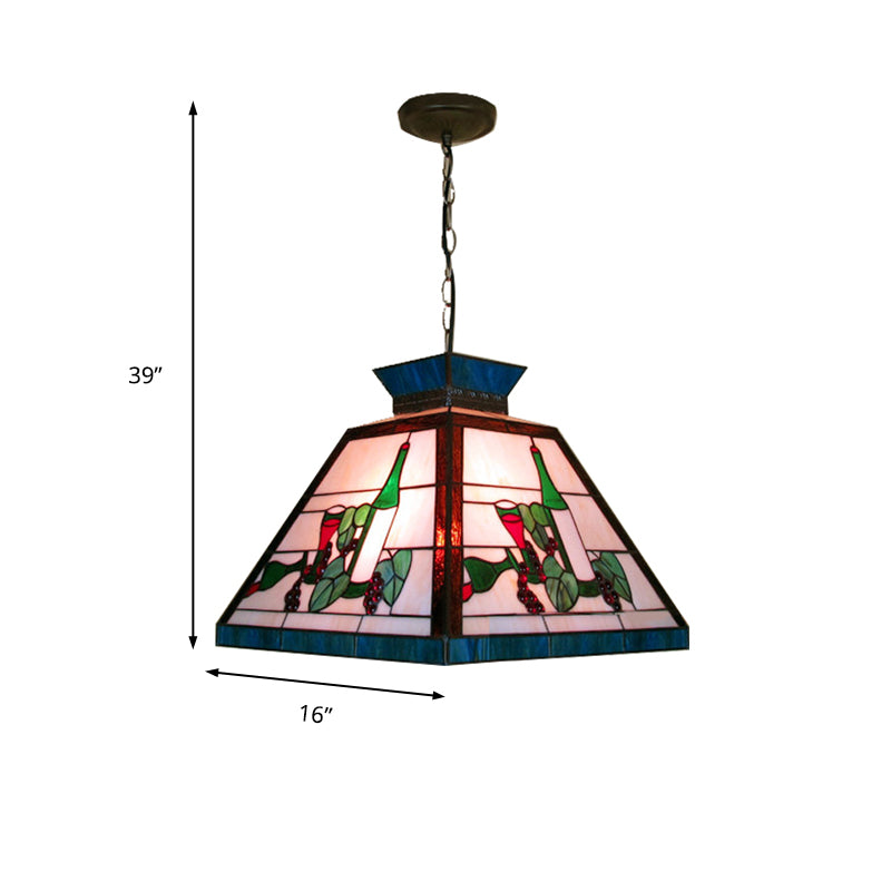 Tiffany-Style Trapezoid Pendant Light Fixture Single Head Stained Art Glass Down Lighting in Green and White Clearhalo 'Ceiling Lights' 'Industrial' 'Middle Century Pendants' 'Pendant Lights' 'Pendants' 'Tiffany close to ceiling' 'Tiffany Pendants' 'Tiffany' Lighting' 235038