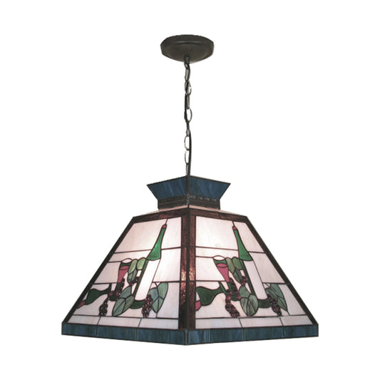 Tiffany-Style Trapezoid Pendant Light Fixture Single Head Stained Art Glass Down Lighting in Green and White Clearhalo 'Ceiling Lights' 'Industrial' 'Middle Century Pendants' 'Pendant Lights' 'Pendants' 'Tiffany close to ceiling' 'Tiffany Pendants' 'Tiffany' Lighting' 235039