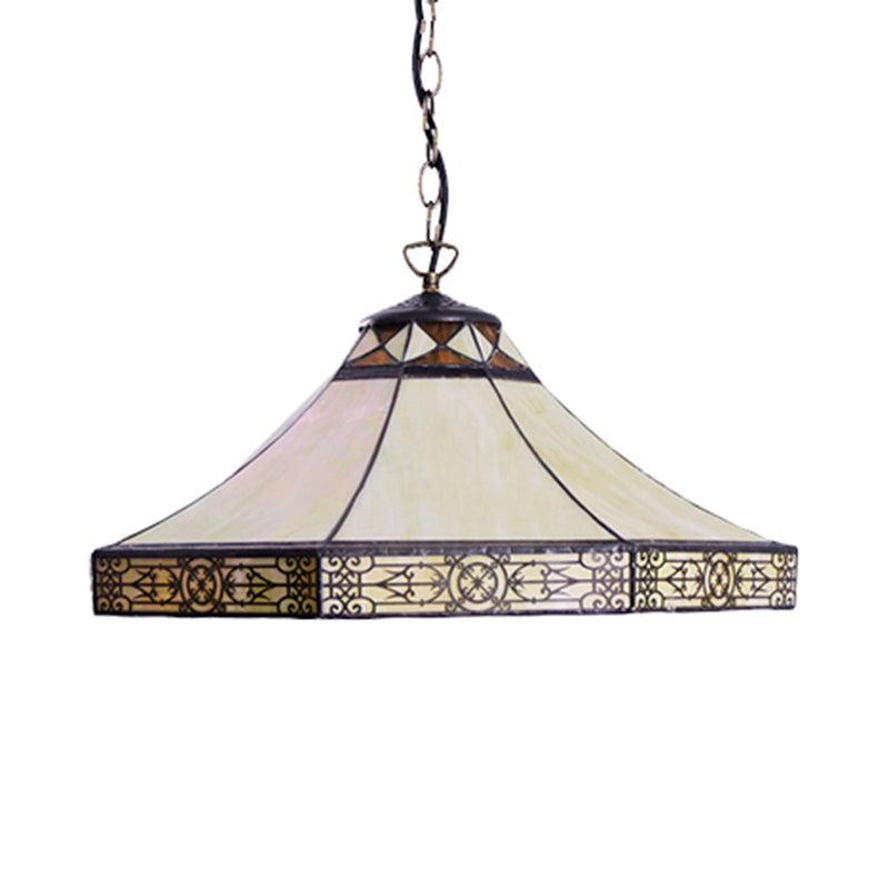 Cone Pendant Light Single Bulb Stained Glass Tiffany-Style Hanging Lamp in Beige for Living Room Clearhalo 'Ceiling Lights' 'Industrial' 'Middle Century Pendants' 'Pendant Lights' 'Pendants' 'Tiffany close to ceiling' 'Tiffany Pendants' 'Tiffany' Lighting' 235061