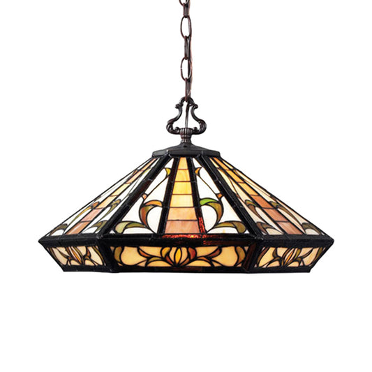 1 Light Bedroom Pendant Lighting Tiffany Beige Hanging Ceiling Light with Geometric Stained Glass Shade Clearhalo 'Ceiling Lights' 'Close To Ceiling Lights' 'Industrial' 'Middle Century Pendants' 'Pendant Lights' 'Pendants' 'Tiffany close to ceiling' 'Tiffany Pendants' 'Tiffany' Lighting' 235065