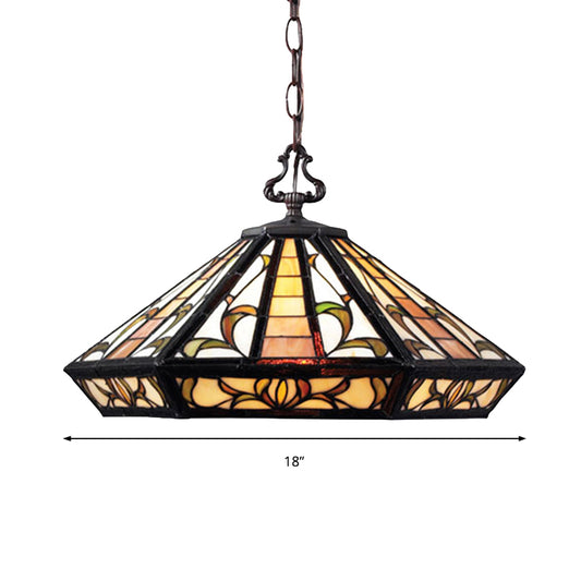 1 Light Bedroom Pendant Lighting Tiffany Beige Hanging Ceiling Light with Geometric Stained Glass Shade Clearhalo 'Ceiling Lights' 'Close To Ceiling Lights' 'Industrial' 'Middle Century Pendants' 'Pendant Lights' 'Pendants' 'Tiffany close to ceiling' 'Tiffany Pendants' 'Tiffany' Lighting' 235066