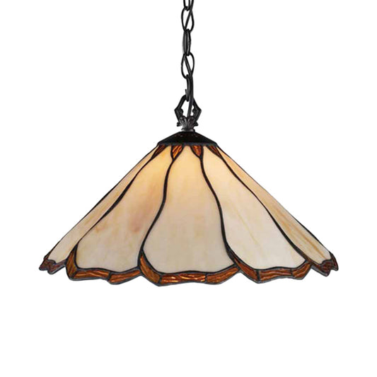 Flared Hanging Light 1 Bulb Beige Stained Glass Tiffany-Style Ceiling Pendant Light for Bedroom Clearhalo 'Ceiling Lights' 'Industrial' 'Middle Century Pendants' 'Pendant Lights' 'Pendants' 'Tiffany close to ceiling' 'Tiffany Pendants' 'Tiffany' Lighting' 235071
