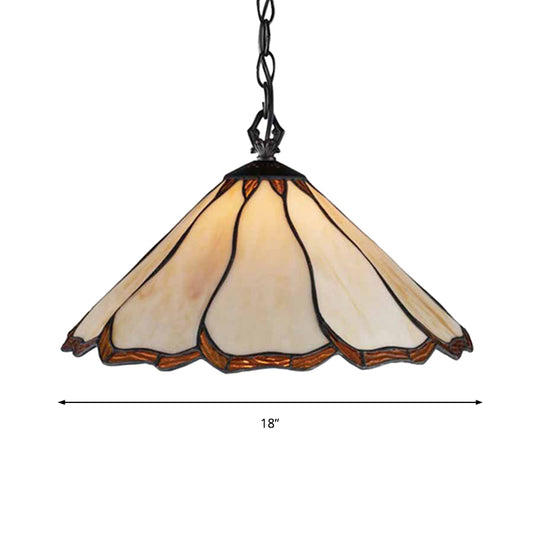 Flared Hanging Light 1 Bulb Beige Stained Glass Tiffany-Style Ceiling Pendant Light for Bedroom Clearhalo 'Ceiling Lights' 'Industrial' 'Middle Century Pendants' 'Pendant Lights' 'Pendants' 'Tiffany close to ceiling' 'Tiffany Pendants' 'Tiffany' Lighting' 235072