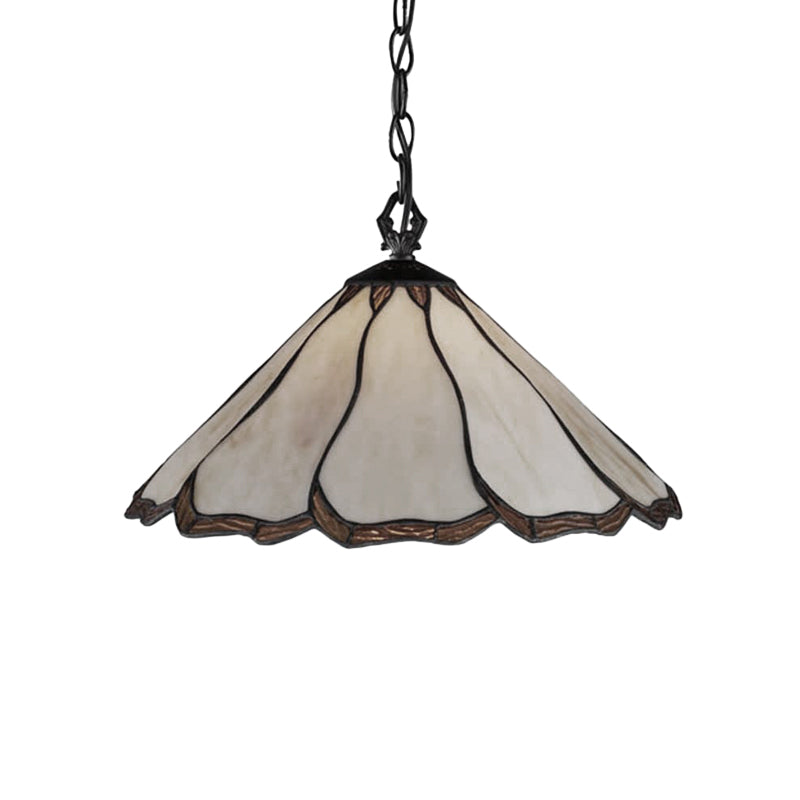 Flared Hanging Light 1 Bulb Beige Stained Glass Tiffany-Style Ceiling Pendant Light for Bedroom Clearhalo 'Ceiling Lights' 'Industrial' 'Middle Century Pendants' 'Pendant Lights' 'Pendants' 'Tiffany close to ceiling' 'Tiffany Pendants' 'Tiffany' Lighting' 235073