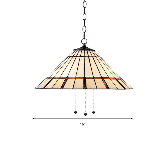 White Glass Conical Hanging Lamp Tiffany 1 Bulb 16"/19.5 W Ceiling Pendant with Metal Chain Clearhalo 'Ceiling Lights' 'Industrial' 'Middle Century Pendants' 'Pendant Lights' 'Pendants' 'Tiffany close to ceiling' 'Tiffany Pendants' 'Tiffany' Lighting' 235078