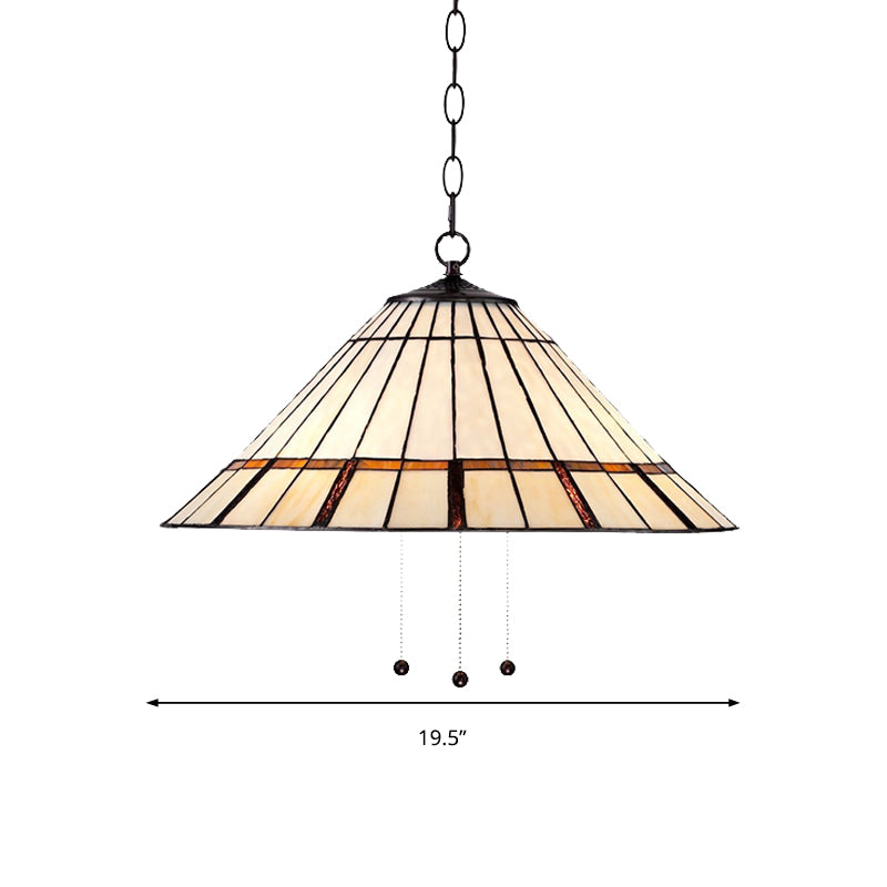 White Glass Conical Hanging Lamp Tiffany 1 Bulb 16"/19.5 W Ceiling Pendant with Metal Chain Clearhalo 'Ceiling Lights' 'Industrial' 'Middle Century Pendants' 'Pendant Lights' 'Pendants' 'Tiffany close to ceiling' 'Tiffany Pendants' 'Tiffany' Lighting' 235079