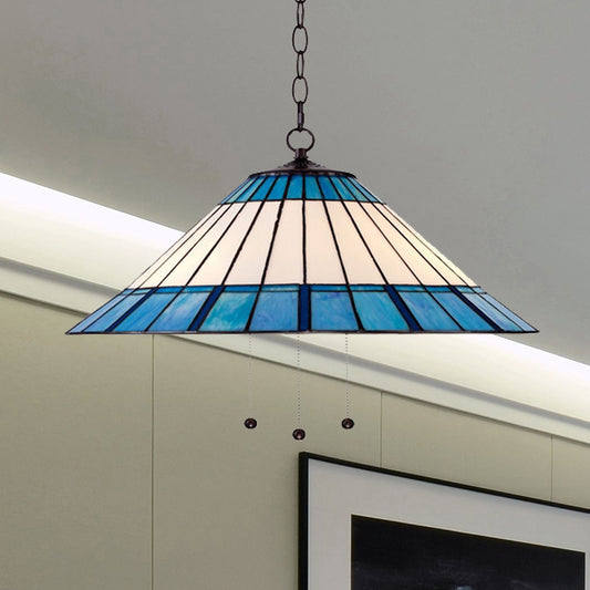 Tapered Pendant Light 16"/19.5" W Single Bulb Stained Glass Tiffany-Style Hanging Lamp in Blue Blue 16" Clearhalo 'Ceiling Lights' 'Industrial' 'Middle Century Pendants' 'Pendant Lights' 'Pendants' 'Tiffany close to ceiling' 'Tiffany Pendants' 'Tiffany' Lighting' 235081