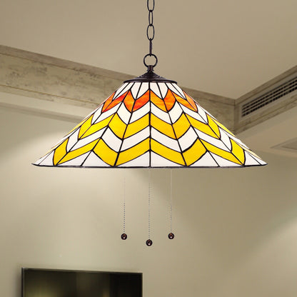 16"/18" W Single Head Conical Hanging Pendant Tiffany Orange and Yellow Hand Rolled Art Glass Ceiling Light for Bedroom Orange-Yellow 16" Clearhalo 'Ceiling Lights' 'Industrial' 'Middle Century Pendants' 'Pendant Lights' 'Pendants' 'Tiffany close to ceiling' 'Tiffany Pendants' 'Tiffany' Lighting' 235088