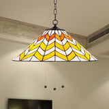 16"/18" W Single Head Conical Hanging Pendant Tiffany Orange and Yellow Hand Rolled Art Glass Ceiling Light for Bedroom Orange-Yellow 16" Clearhalo 'Ceiling Lights' 'Industrial' 'Middle Century Pendants' 'Pendant Lights' 'Pendants' 'Tiffany close to ceiling' 'Tiffany Pendants' 'Tiffany' Lighting' 235088